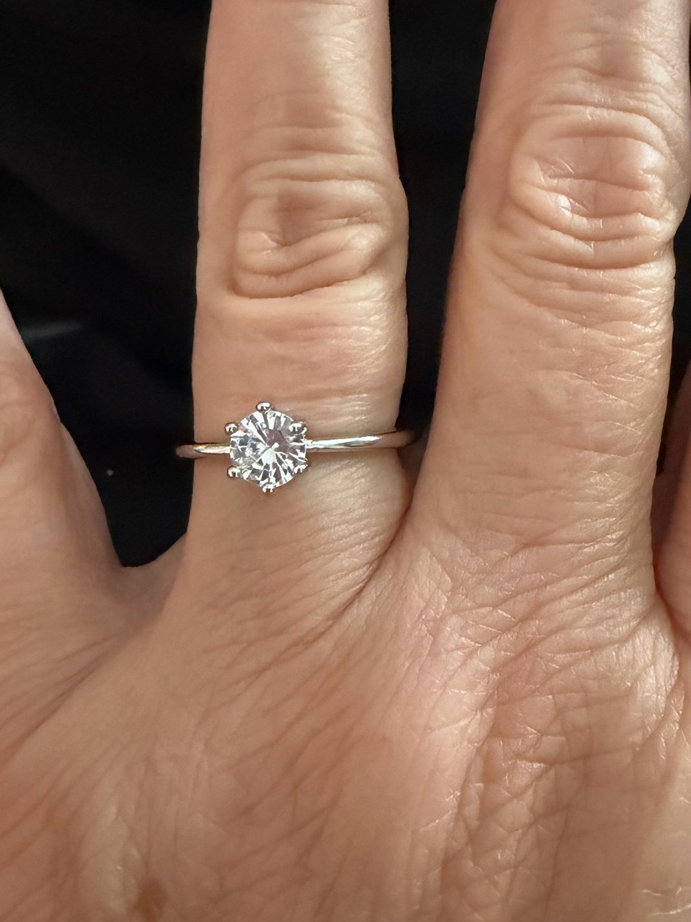 Silver Solitaire Engagement Ring - White/ Silver